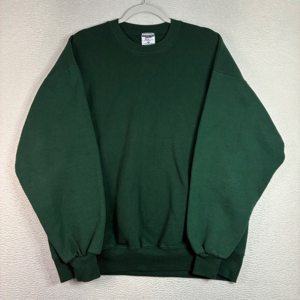 Vintage Jerzees Crewneck Sweatshirt Men XL Green Pullover Blank Cotton Made USA